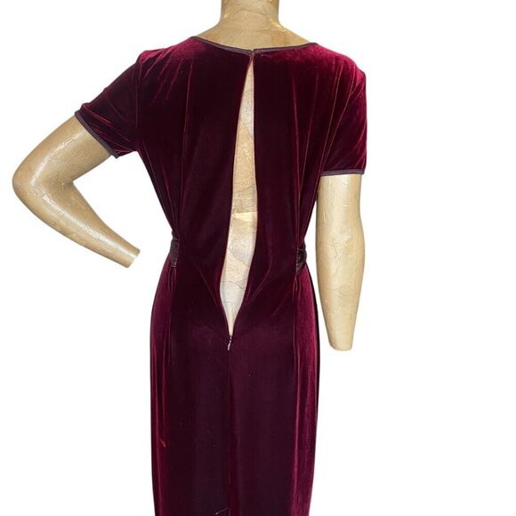 VTG  Robbie Bee Stretch Velvet Long Midi Dress Sz 10 Burgundy Red #342C - Picture 9 of 10